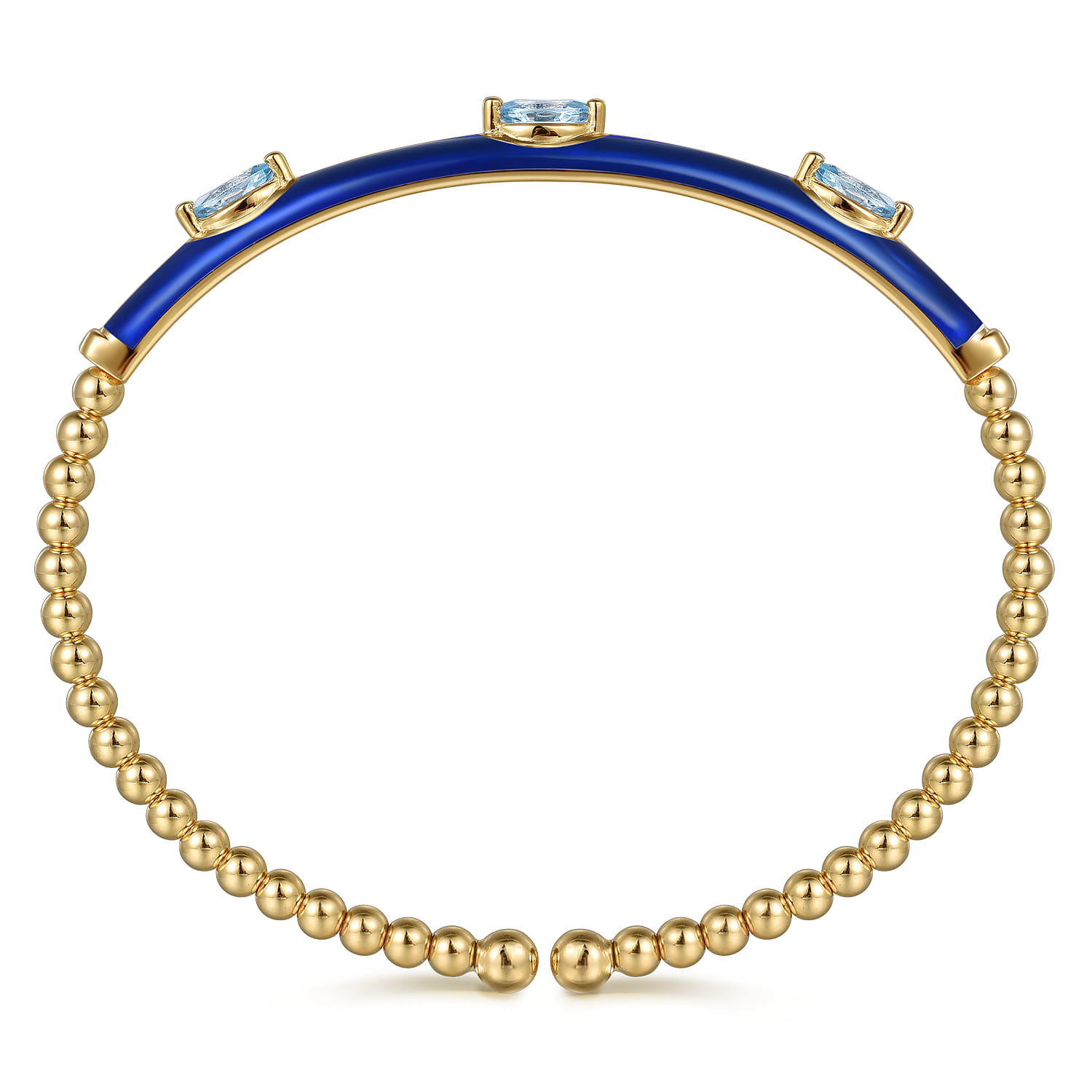 Enamel - 14K Yellow Gold Bujukan Blue Topaz Split Bangle with Chrome Blue Enamel - Shot 3