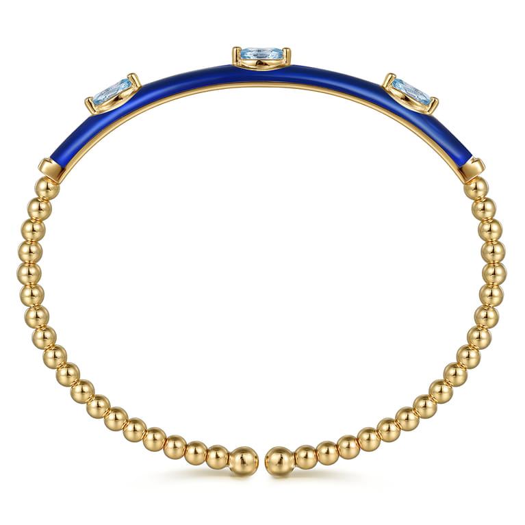 Enamel - 14K Yellow Gold Bujukan Blue Topaz Split Bangle with Chrome Blue Enamel - Shot 3