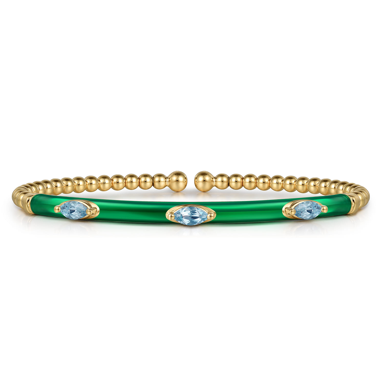 Enamel - 14K Yellow Gold Bujukan Blue Topaz Split Bangle with Chrome Green Enamel - Shot 1