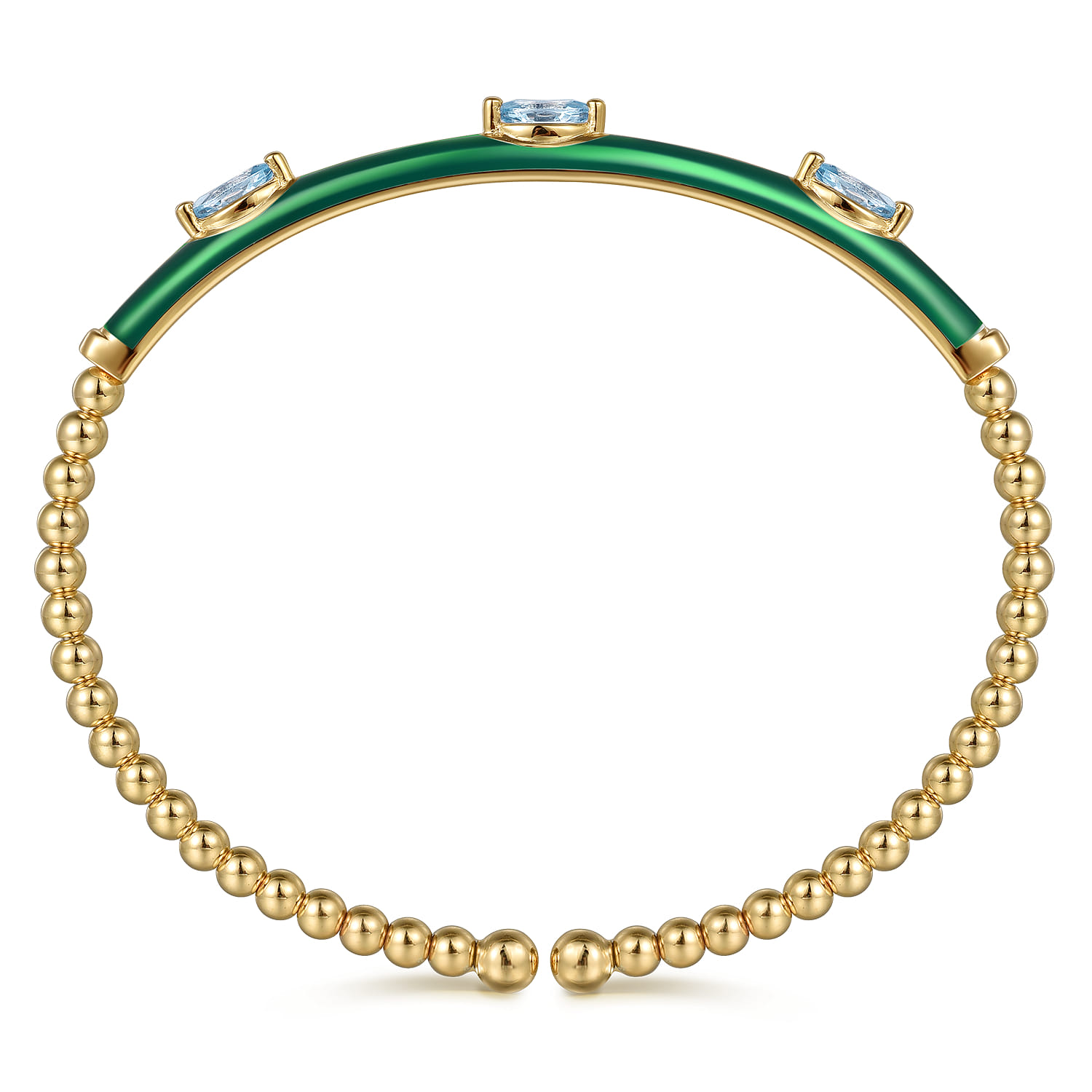 Enamel - 14K Yellow Gold Bujukan Blue Topaz Split Bangle with Chrome Green Enamel - Shot 3