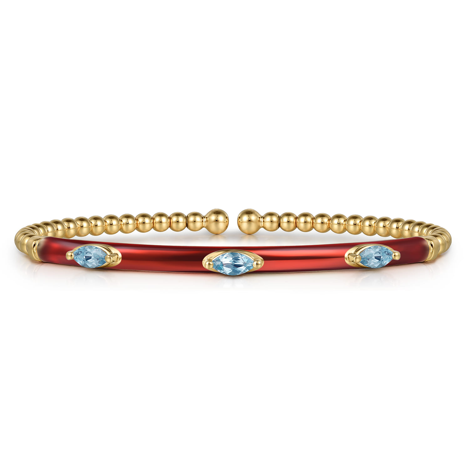 Enamel - 14K Yellow Gold Bujukan Blue Topaz Split Bangle with Chrome Red Enamel - Shot 1