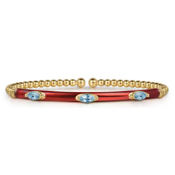 Enamel - 14K Yellow Gold Bujukan Blue Topaz Split Bangle with Chrome Red Enamel