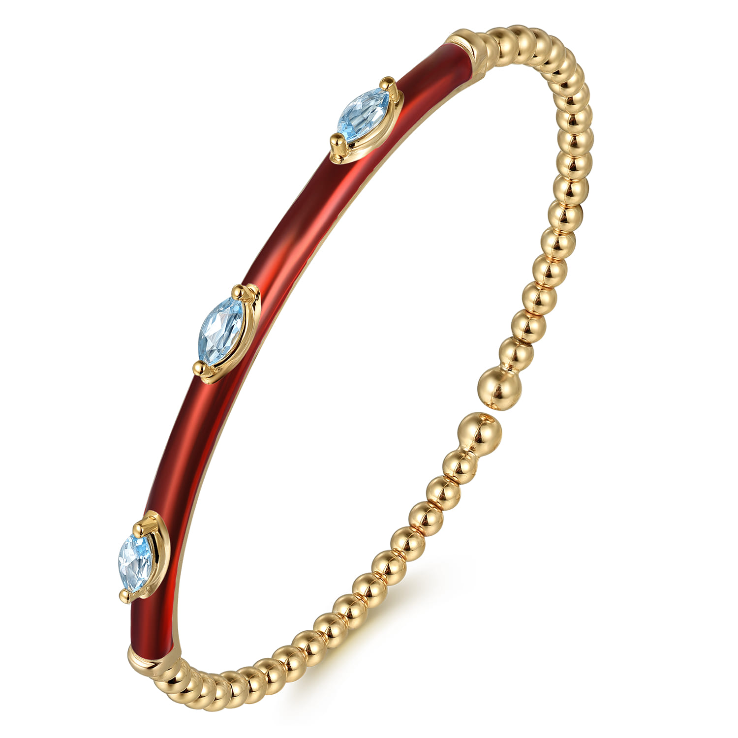 Enamel - 14K Yellow Gold Bujukan Blue Topaz Split Bangle with Chrome Red Enamel - Shot 2
