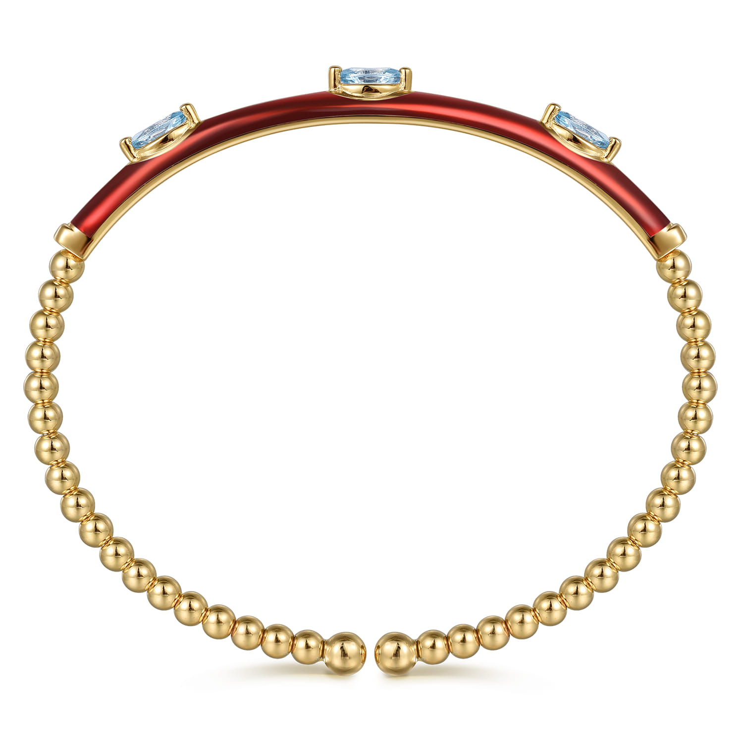 Enamel - 14K Yellow Gold Bujukan Blue Topaz Split Bangle with Chrome Red Enamel - Shot 3