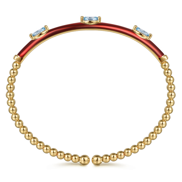 Enamel - 14K Yellow Gold Bujukan Blue Topaz Split Bangle with Chrome Red Enamel - Shot 3
