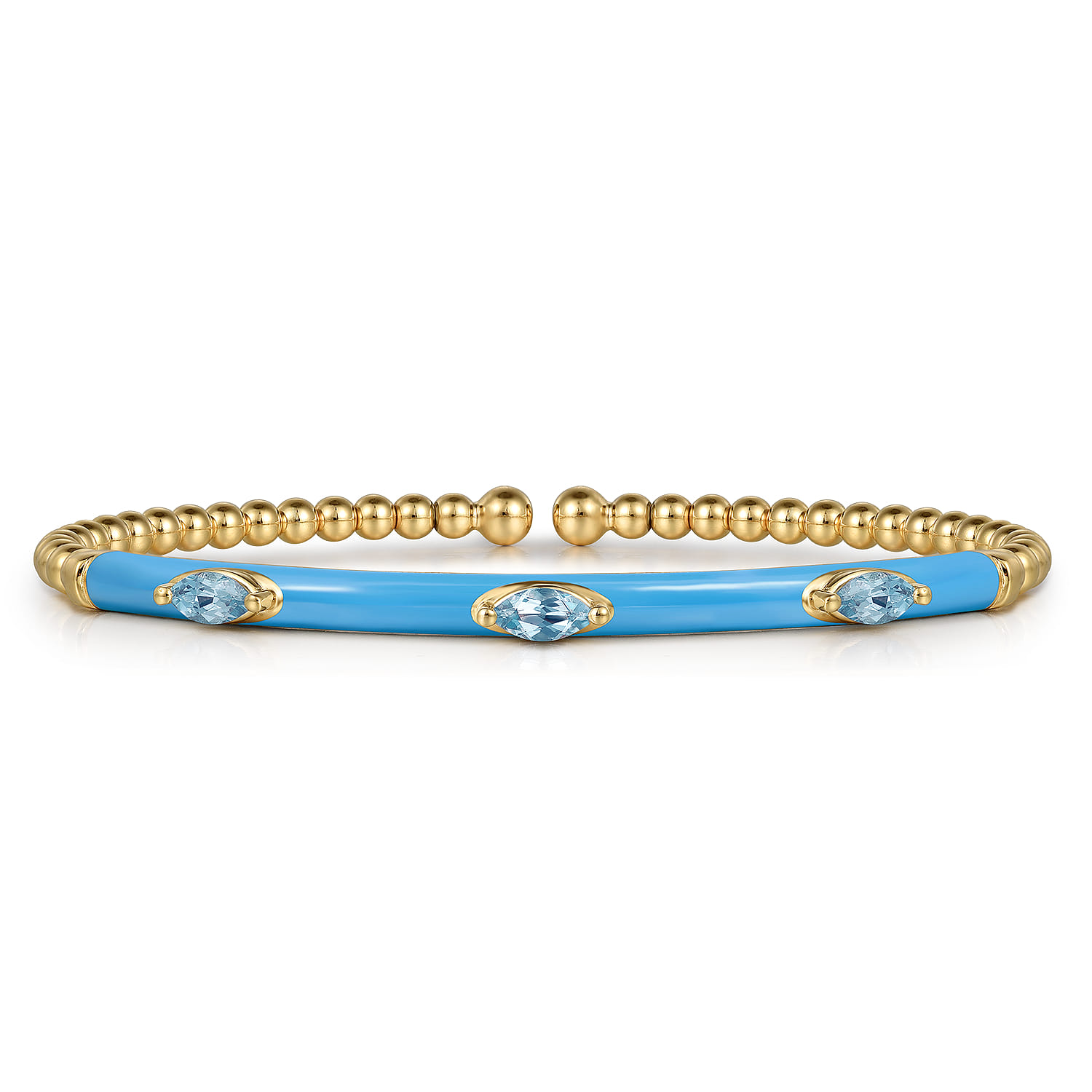 Enamel - 14K Yellow Gold Bujukan Blue Topaz Split Bangle with Dusk Blue Enamel - Shot 1