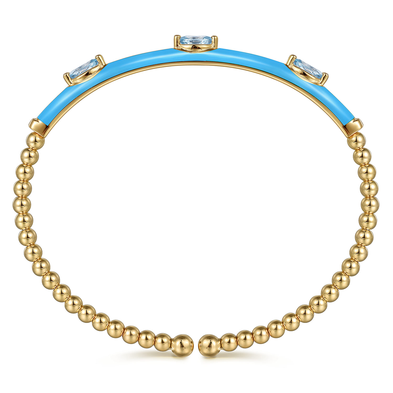 Enamel - 14K Yellow Gold Bujukan Blue Topaz Split Bangle with Dusk Blue Enamel - Shot 3