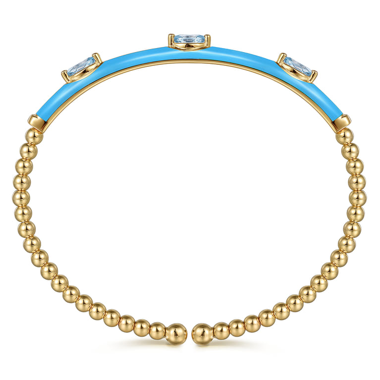 Enamel - 14K Yellow Gold Bujukan Blue Topaz Split Bangle with Dusk Blue Enamel - Shot 3