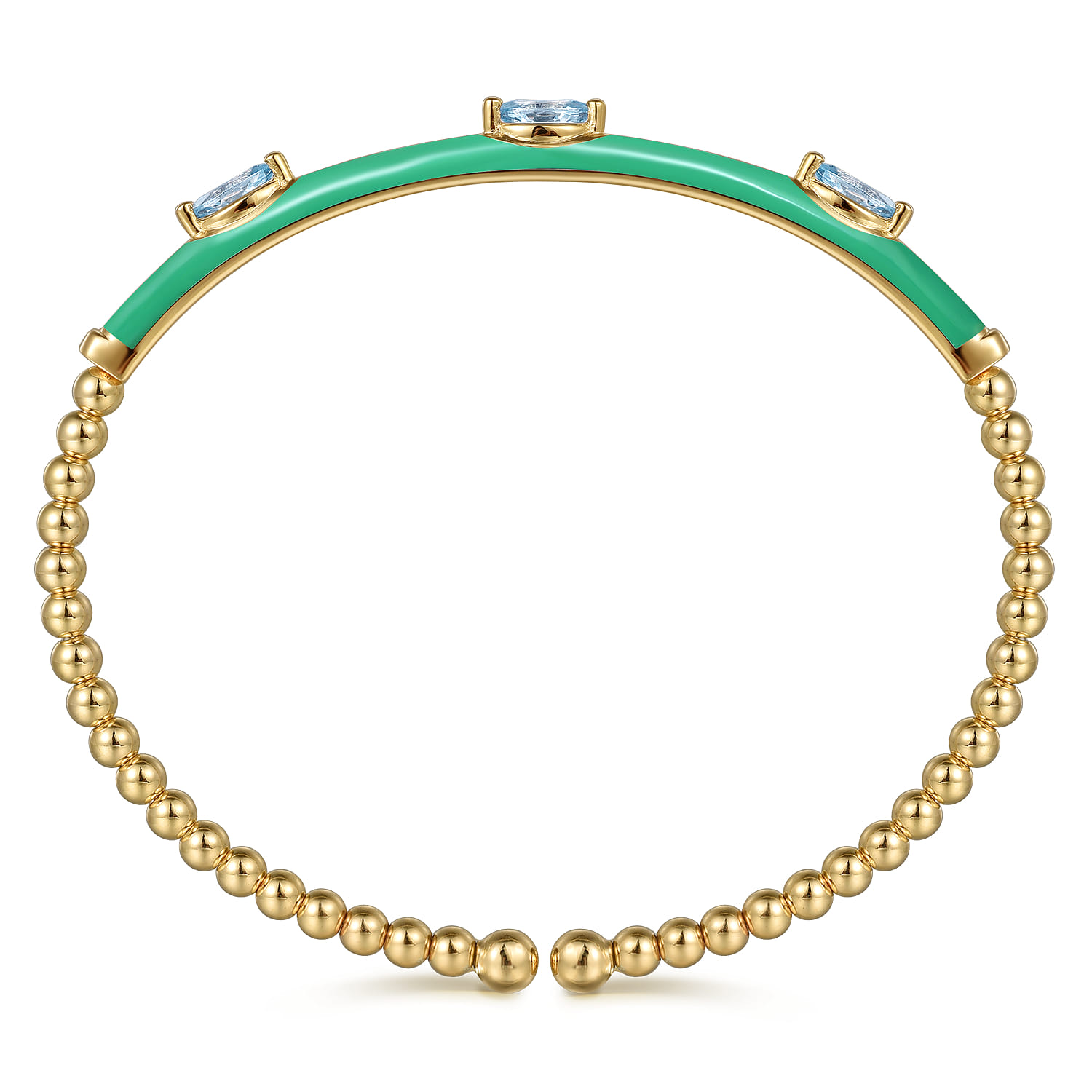 Enamel - 14K Yellow Gold Bujukan Blue Topaz Split Bangle with Mint Green Enamel - Shot 3