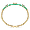 Enamel - 14K Yellow Gold Bujukan Blue Topaz Split Bangle with Mint Green Enamel
