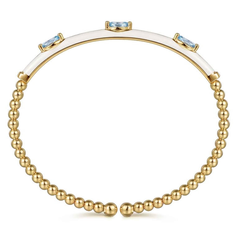 Enamel - 14K Yellow Gold Bujukan Blue Topaz Split Bangle with White Enamel - Shot 3
