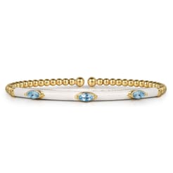 Enamel - 14K Yellow Gold Bujukan Blue Topaz Split Bangle with White Enamel