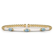 Enamel - 14K Yellow Gold Bujukan Blue Topaz Split Bangle with White Enamel