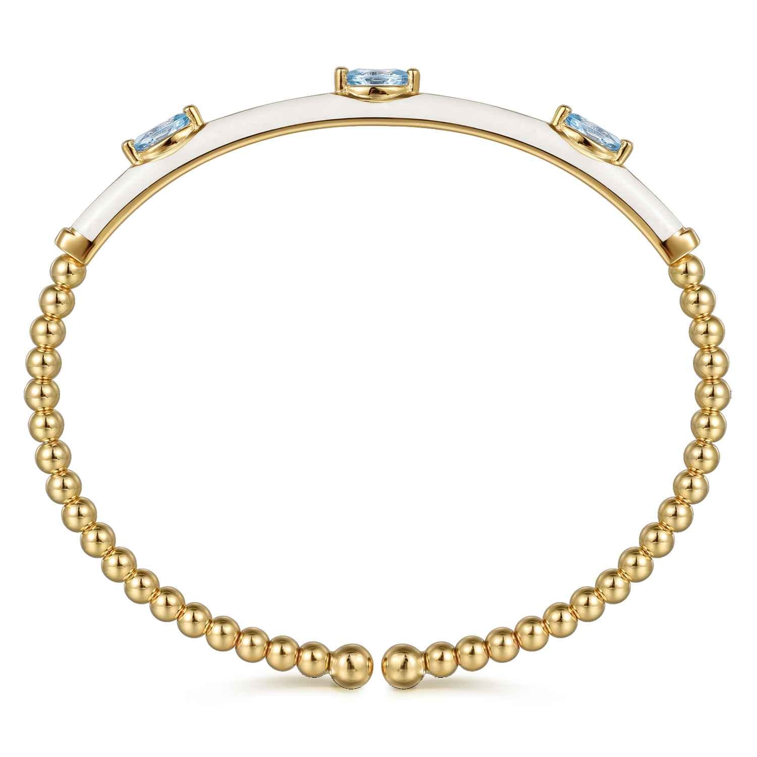 Enamel - 14K Yellow Gold Bujukan Blue Topaz Split Bangle with White Enamel - Shot 3