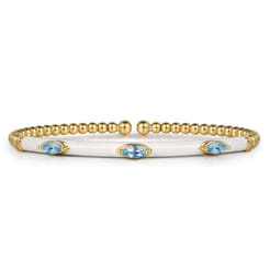 Enamel - 14K Yellow Gold Bujukan Blue Topaz Split Bangle with White Enamel