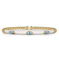 Enamel - 14K Yellow Gold Bujukan Blue Topaz Split Bangle with White Enamel