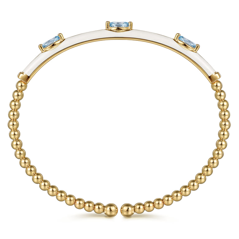 Enamel - 14K Yellow Gold Bujukan Blue Topaz Split Bangle with White Enamel - Shot 3