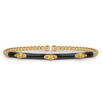 Enamel - 14K Yellow Gold Bujukan Citrine Split Bangle with Black Enamel