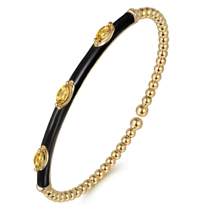 Enamel - 14K Yellow Gold Bujukan Citrine Split Bangle with Black Enamel