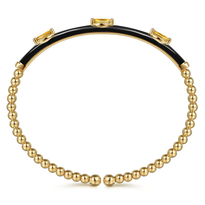 Enamel - 14K Yellow Gold Bujukan Citrine Split Bangle with Black Enamel