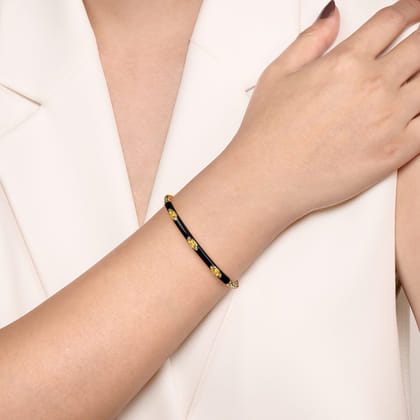 Enamel - 14K Yellow Gold Bujukan Citrine Split Bangle with Black Enamel