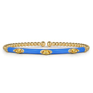 Enamel - 14K Yellow Gold Bujukan Citrine Split Bangle with Blue Enamel