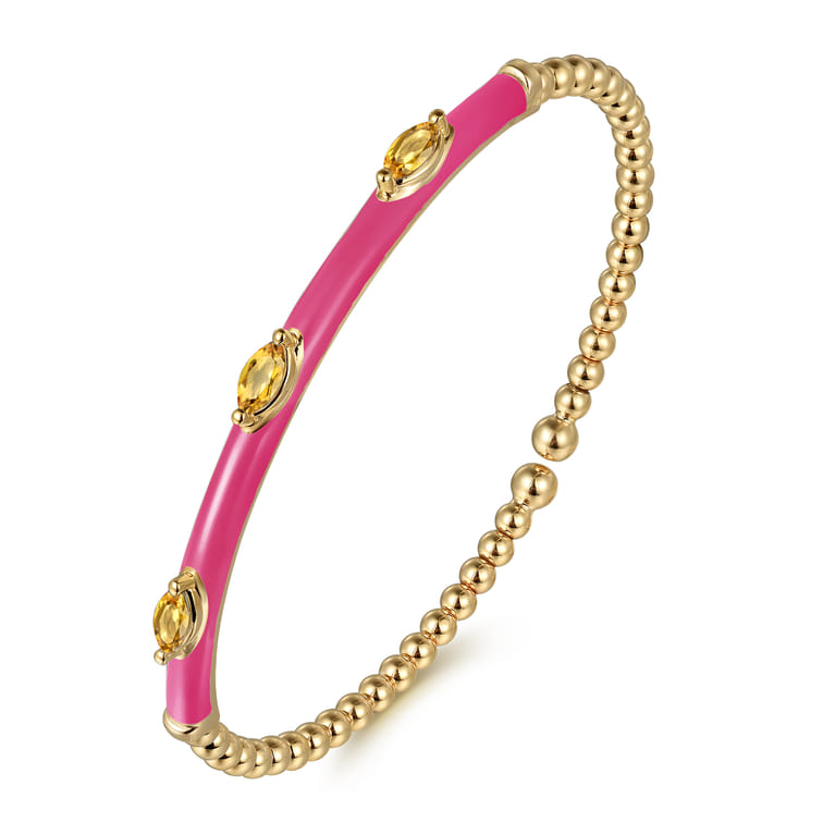 Enamel - 14K Yellow Gold Bujukan Citrine Split Bangle with Fuchsia Enamel - Shot 2