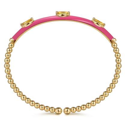 Enamel - 14K Yellow Gold Bujukan Citrine Split Bangle with Fuchsia Enamel