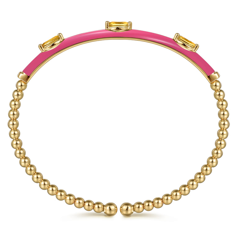 Enamel - 14K Yellow Gold Bujukan Citrine Split Bangle with Fuchsia Enamel - Shot 3