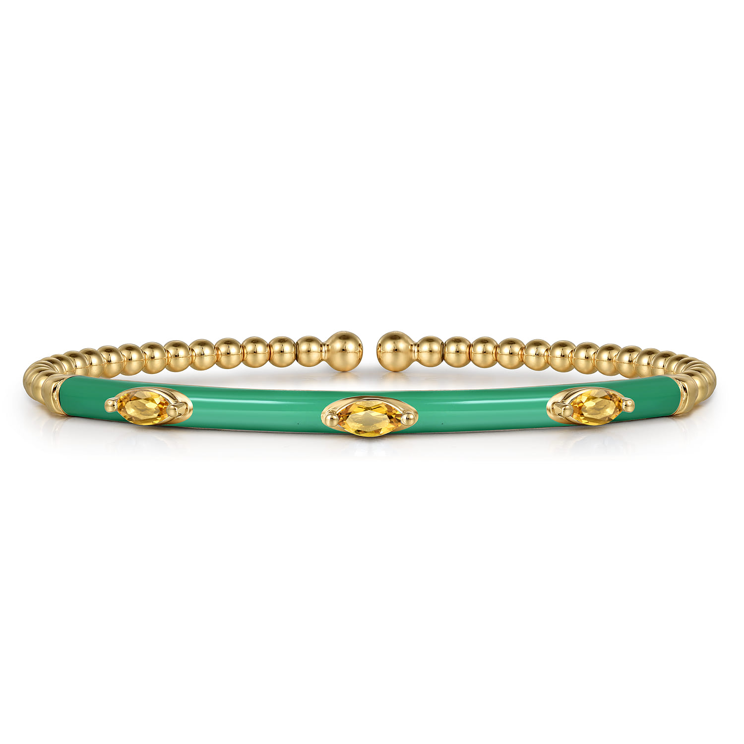 Enamel - 14K Yellow Gold Bujukan Citrine Split Bangle with Mint Green Enamel - Shot 1