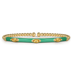 Enamel - 14K Yellow Gold Bujukan Citrine Split Bangle with Mint Green Enamel