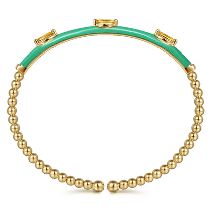Enamel - 14K Yellow Gold Bujukan Citrine Split Bangle with Mint Green Enamel