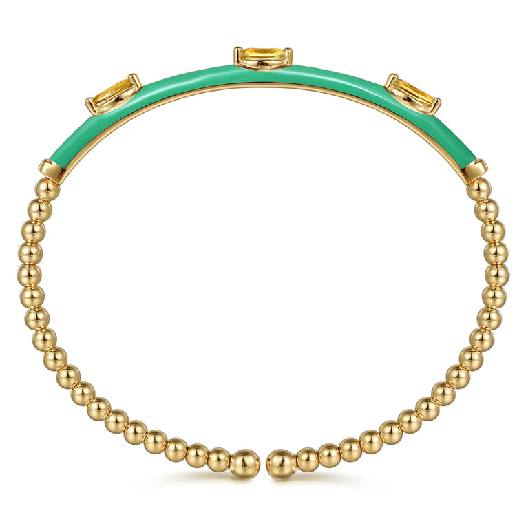 Enamel - 14K Yellow Gold Bujukan Citrine Split Bangle with Mint Green Enamel - Shot 3
