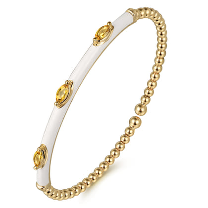 Enamel - 14K Yellow Gold Bujukan Citrine Split Bangle with White Enamel