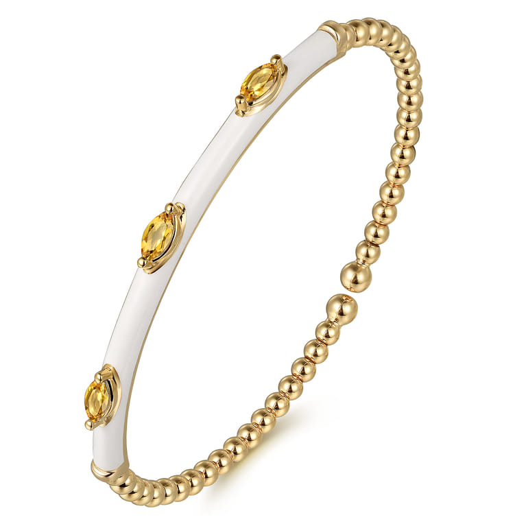 Enamel - 14K Yellow Gold Bujukan Citrine Split Bangle with White Enamel - Shot 2
