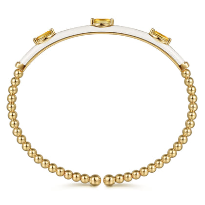 Enamel - 14K Yellow Gold Bujukan Citrine Split Bangle with White Enamel