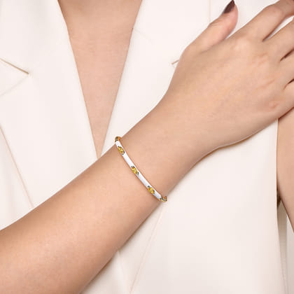 Enamel - 14K Yellow Gold Bujukan Citrine Split Bangle with White Enamel