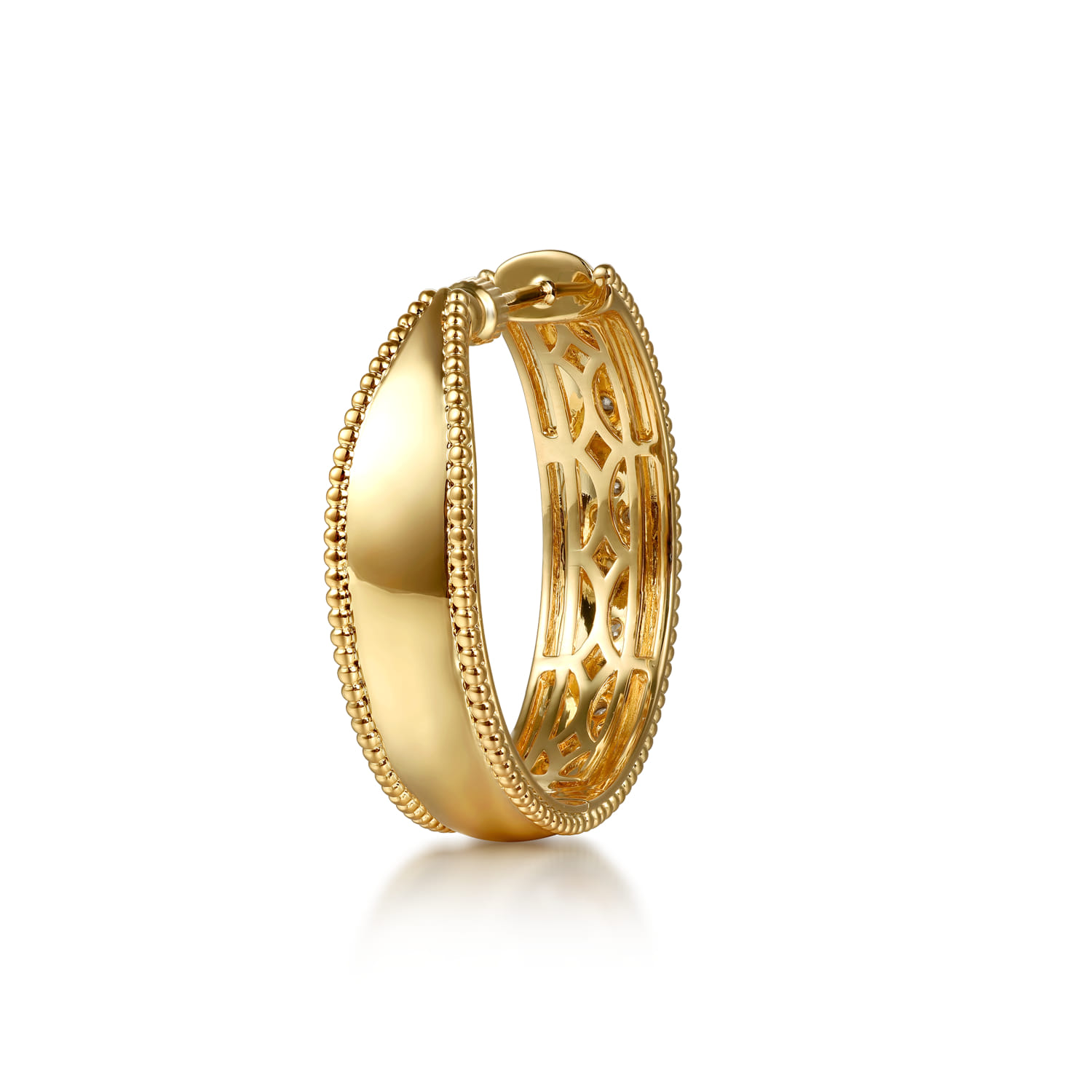 Enamel - 14K Yellow Gold Bujukan Diamond Classic Hoop Earrings with Black Enamel - 0.3 ct - Shot 2