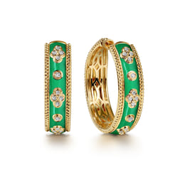 Enamel---14K-Yellow-Gold-Bujukan-Diamond-Classic-Hoop-Earrings-with-Emerald-Green-Enamel1