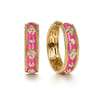Enamel - 14K Yellow Gold Bujukan Diamond Classic Hoop Earrings with Fuchsia Enamel - 0.3 ct