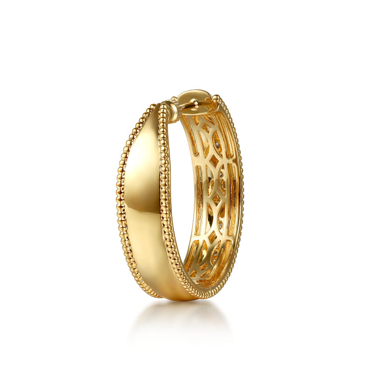 Enamel - 14K Yellow Gold Bujukan Diamond Classic Hoop Earrings with White Enamel - 0.3 ct - Shot 3