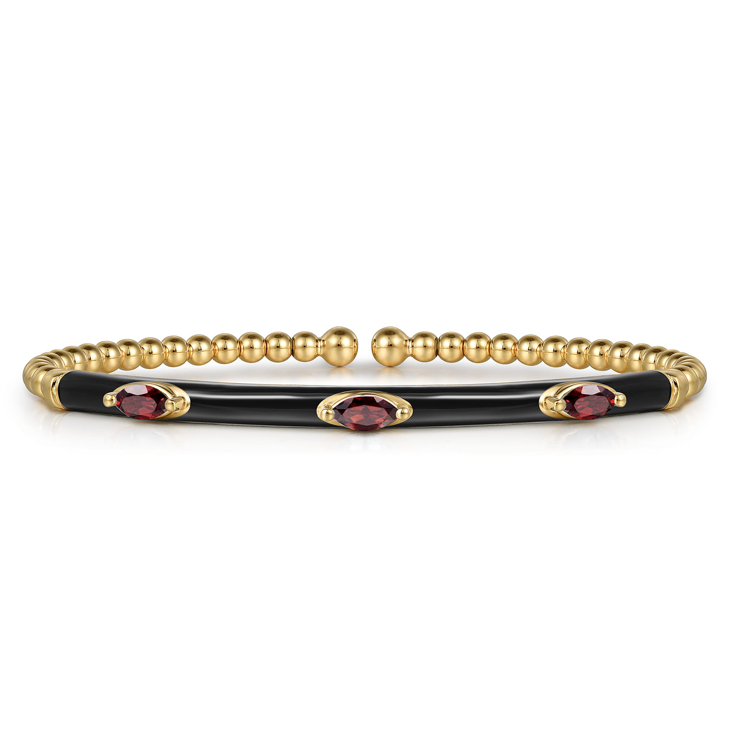 Enamel - 14K Yellow Gold Bujukan Garnet Split Bangle with Black Enamel - Shot 1
