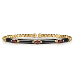 Enamel - 14K Yellow Gold Bujukan Garnet Split Bangle with Black Enamel