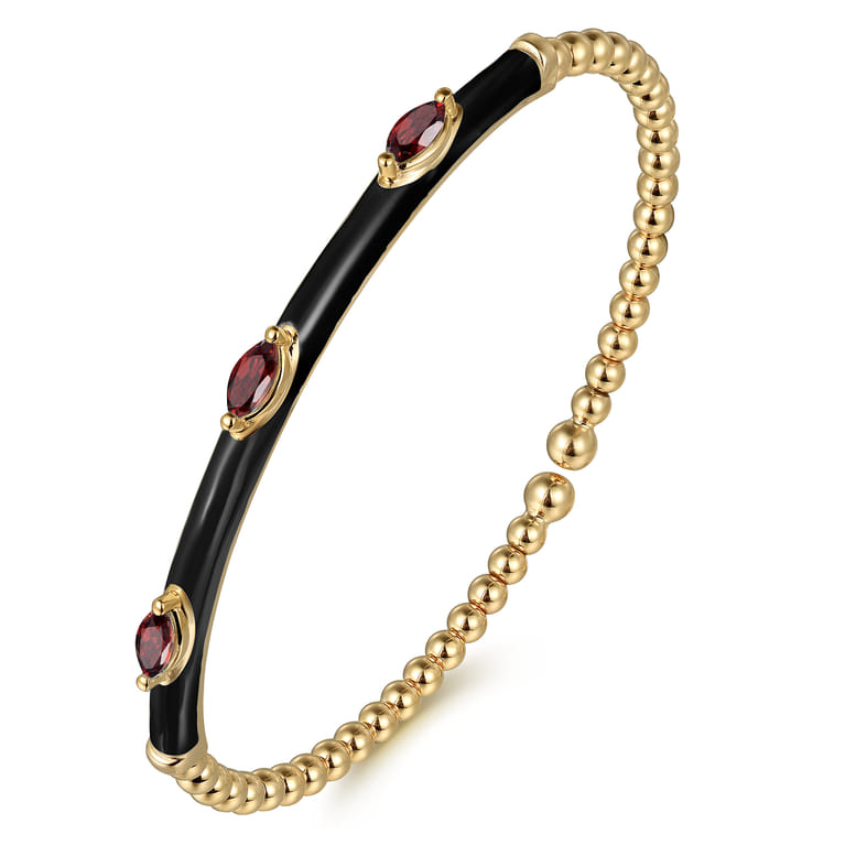 Enamel - 14K Yellow Gold Bujukan Garnet Split Bangle with Black Enamel - Shot 2