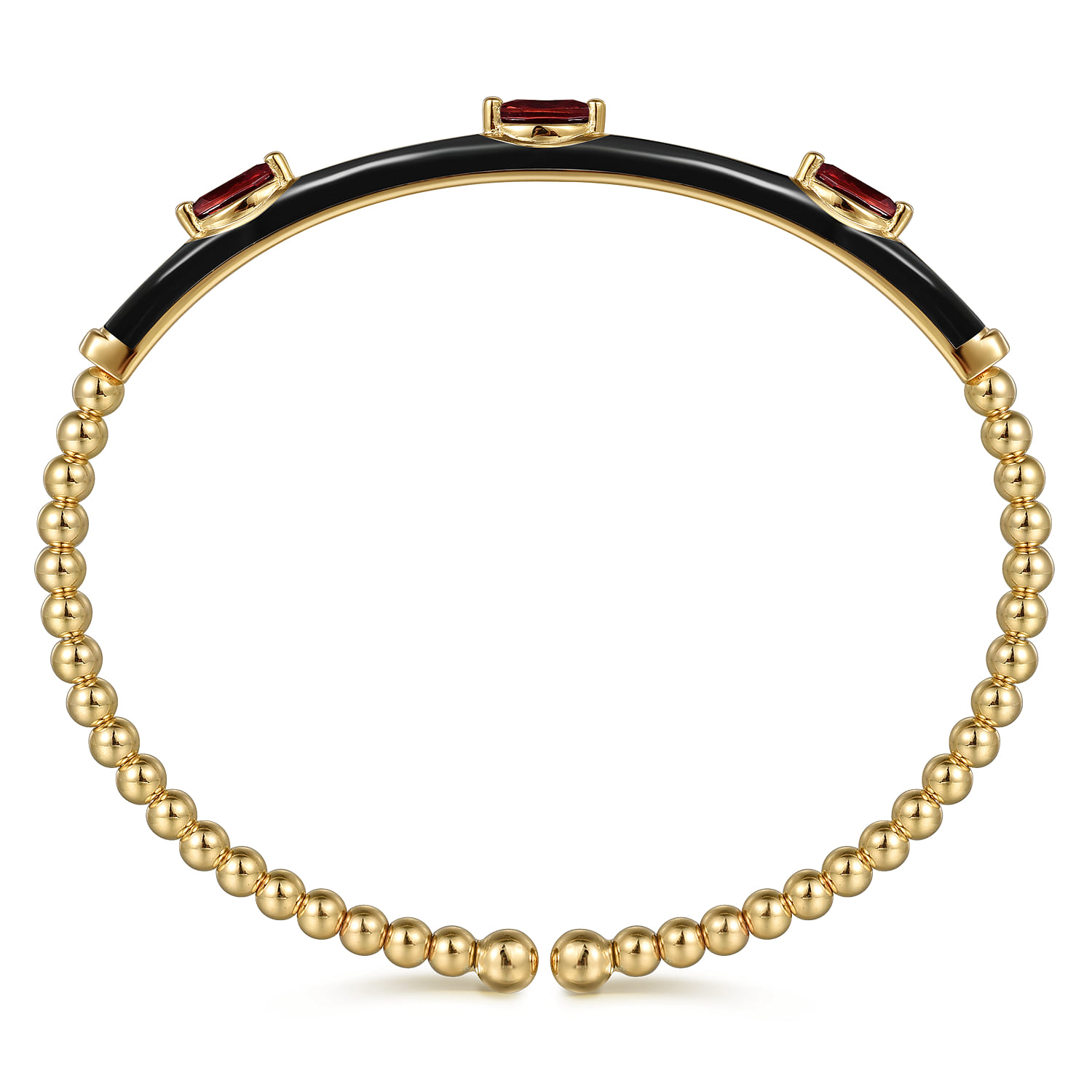 Enamel - 14K Yellow Gold Bujukan Garnet Split Bangle with Black Enamel - Shot 3