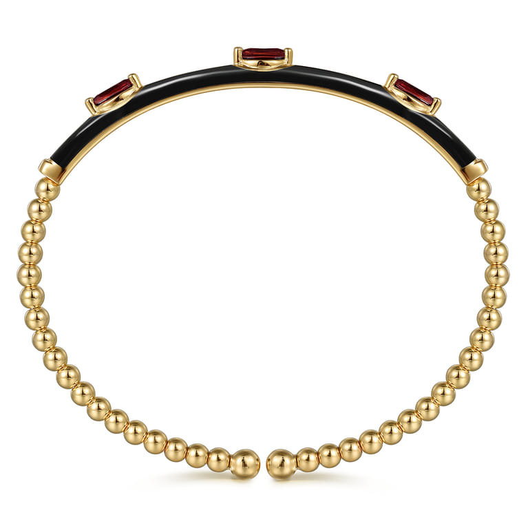 Enamel - 14K Yellow Gold Bujukan Garnet Split Bangle with Black Enamel - Shot 3