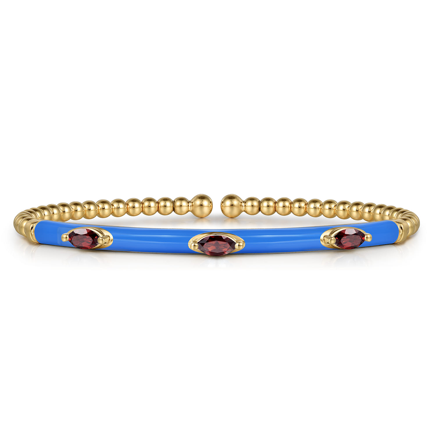 Enamel - 14K Yellow Gold Bujukan Garnet Split Bangle with Blue Enamel - Shot 1