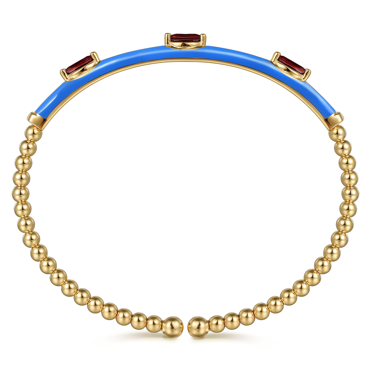 Enamel - 14K Yellow Gold Bujukan Garnet Split Bangle with Blue Enamel - Shot 3