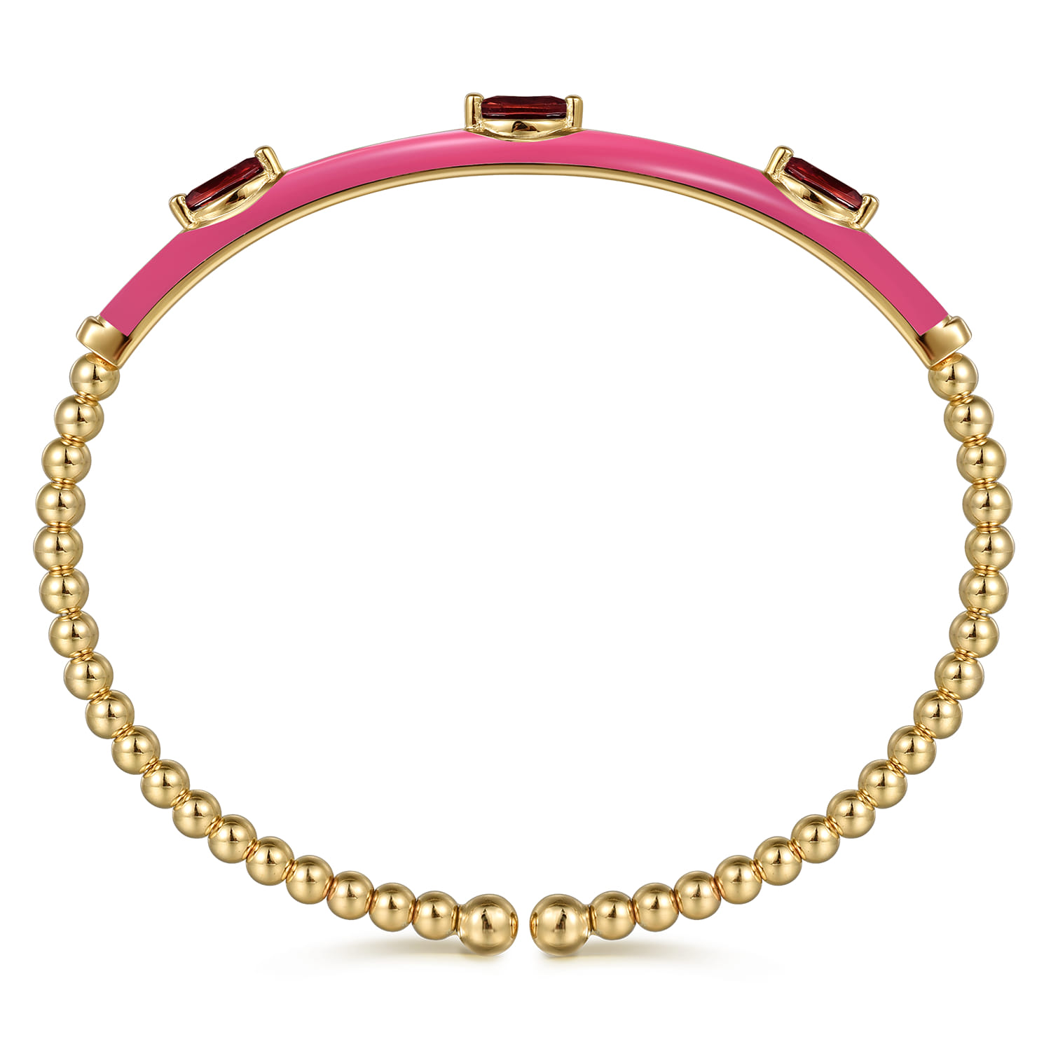 Enamel - 14K Yellow Gold Bujukan Garnet Split Bangle with Fuchsia Enamel - Shot 3