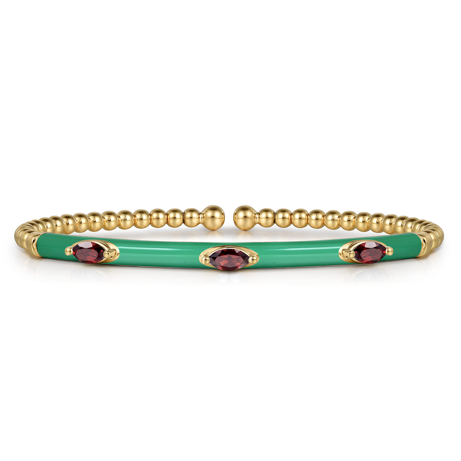 Enamel - 14K Yellow Gold Bujukan Garnet Split Bangle with Mint Green Enamel - Shot 1